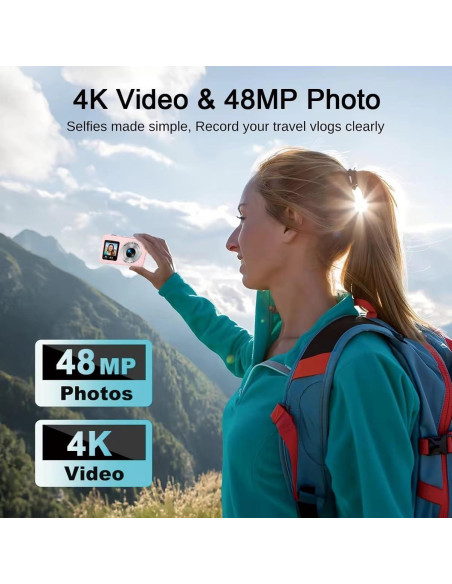 Cámara Digital Compacta Genérica 44MP Rosa con Zoom 16X