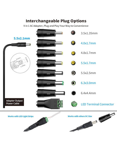 Adaptador de Alimentación Tonton 12V 2A 24W con 8 Puntas