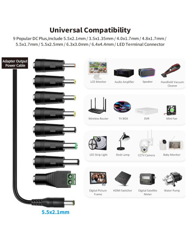 Adaptador de Alimentación Tonton 12V 2A 24W con 8 Puntas