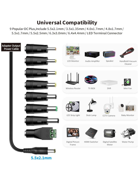 Adaptador de Alimentación Tonton 12V 2A 24W con 8 Puntas