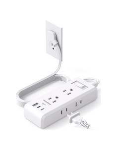 Regleta de Enchufes HANYCONY 1.5m 6 Salidas 3 USB C Blanca