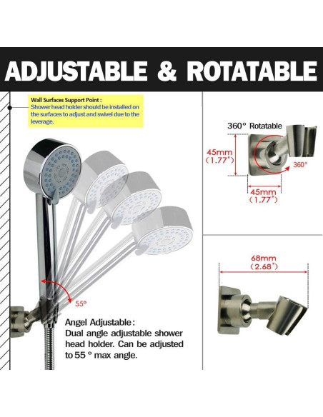 Soporte para Cabezal de Ducha YD de Latón Niquelado Sin Taladro