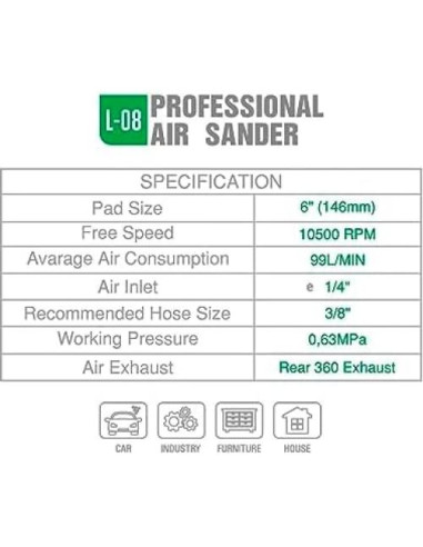 Lijadora de Aire Profesional HDQ 6" Extra Fino 1.89 kg