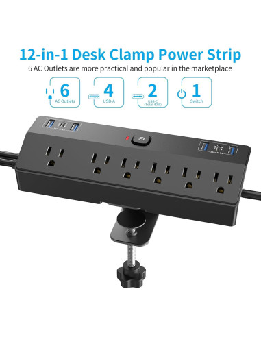 Toma de Corriente de Escritorio JXGUCAT 40W con 6 Salidas y 2 USB-C