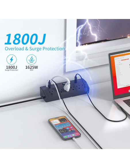 Toma de Corriente de Escritorio JXGUCAT 40W con 6 Salidas y 2 USB-C