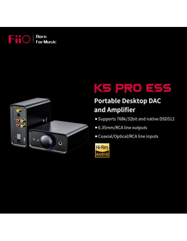 Amplificador FiiO K5Pro ESS DAC Portátil 768KHz 32Bit Negro