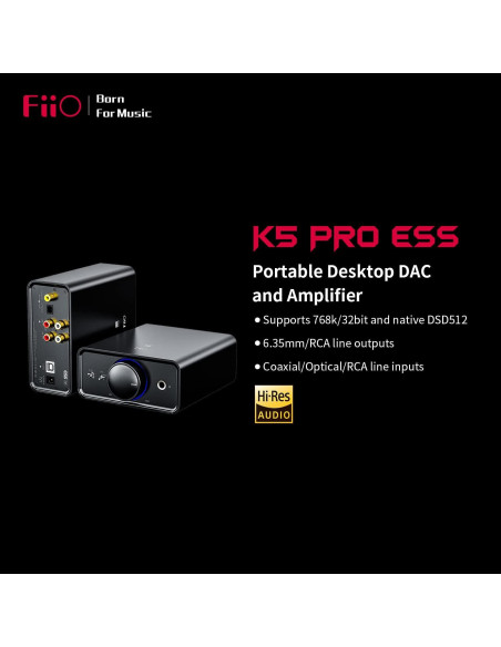 Amplificador FiiO K5Pro ESS DAC Portátil 768KHz 32Bit Negro