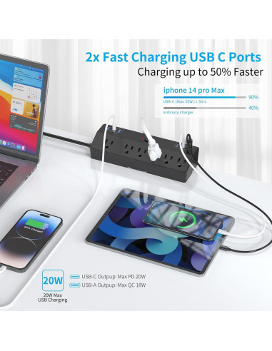 Toma de Corriente de Escritorio JXGUCAT 40W con 6 Salidas y 2 USB-C