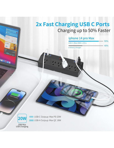 Toma de Corriente de Escritorio JXGUCAT 40W con 6 Salidas y 2 USB-C