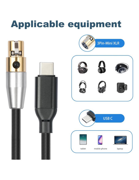 Cable de auriculares HUALEU USB C a XLR mini 3 pines 0.91m