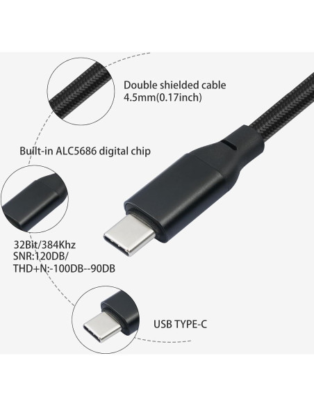 Cable de auriculares HUALEU USB C a XLR mini 3 pines 0.91m