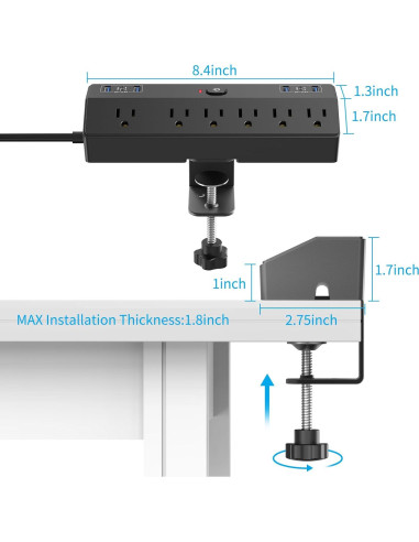 Toma de Corriente de Escritorio JXGUCAT 40W con 6 Salidas y 2 USB-C