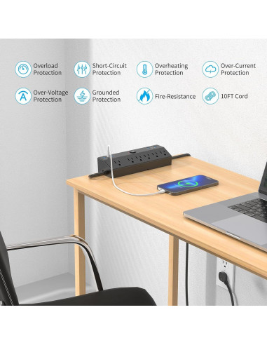 Toma de Corriente de Escritorio JXGUCAT 40W con 6 Salidas y 2 USB-C