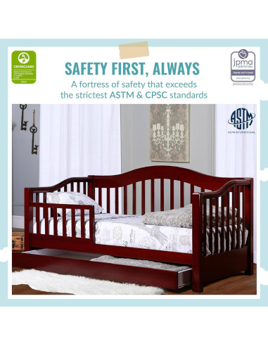 Cama de Día para Niños Dream On Me Cereza - Barandilla Removible