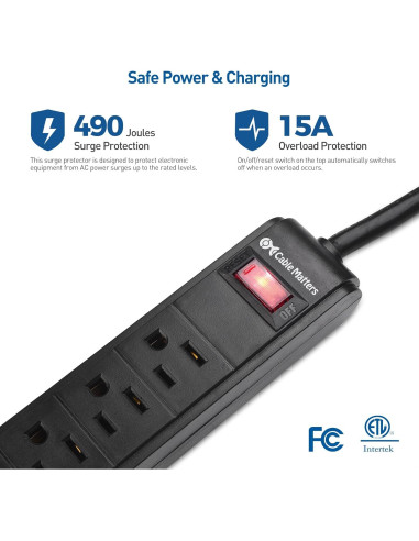 Regleta de 6 Salidas con USB Cable Matters 2.44m Negra