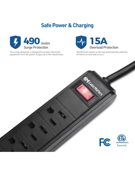 Regleta de 6 Salidas con USB Cable Matters 2.44m Negra