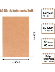 Paquete de 24 Cuadernos Kraft A5 Liso EOOUT 60 Páginas 2