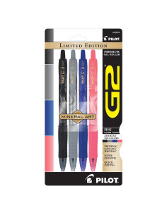 Bolígrafos de Gel Pilot G2 Mineral Art, Punta Fina 0.7mm, 4 Unidades