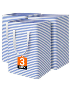 Paquete de 3 Cestas de Ropa Plegables 75L Azul SmartTrends