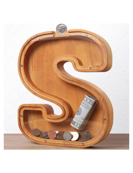 Banco de Dinero Personalizado de Madera 26 Letras Acrílico