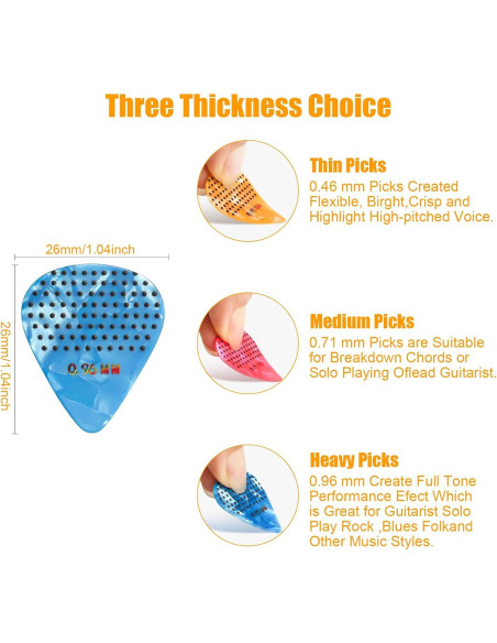 Puas de guitarra antideslizantes 15 piezas celuloide 0.46-0.96mm