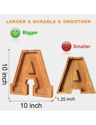 Banco de Dinero Personalizado de Madera 26 Letras Acrílico