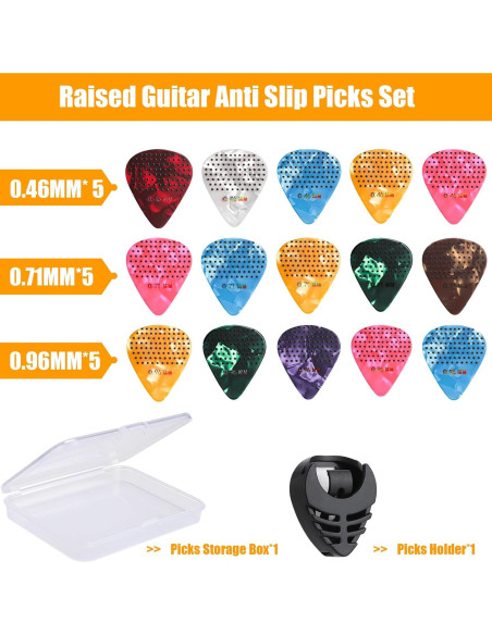 Puas de guitarra antideslizantes 15 piezas celuloide 0.46-0.96mm