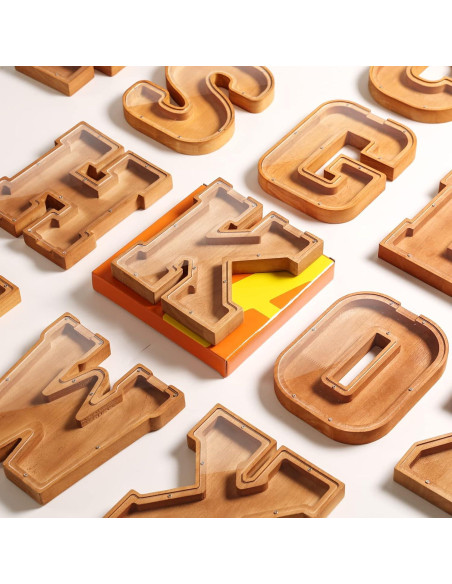 Banco de Dinero Personalizado de Madera 26 Letras Acrílico