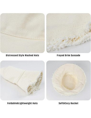 Sombrero de Cubo de Algodón Beige con Protección Solar UV