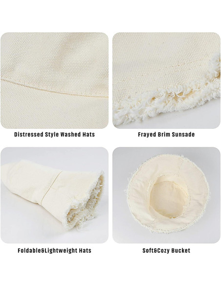 Sombrero de Cubo de Algodón Beige con Protección Solar UV