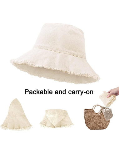 Sombrero de Cubo de Algodón Beige con Protección Solar UV