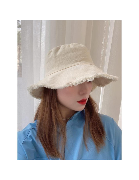 Sombrero de Cubo de Algodón Beige con Protección Solar UV