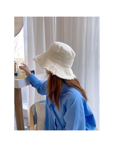 Sombrero de Cubo de Algodón Beige con Protección Solar UV