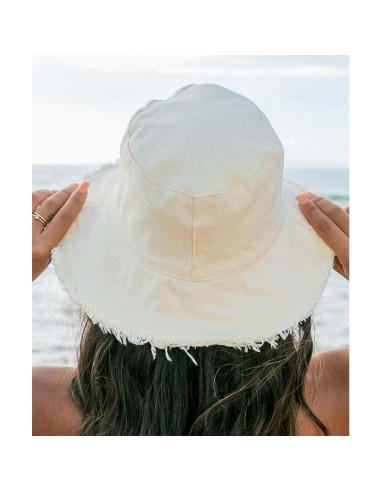 Sombrero de Cubo de Algodón Beige con Protección Solar UV