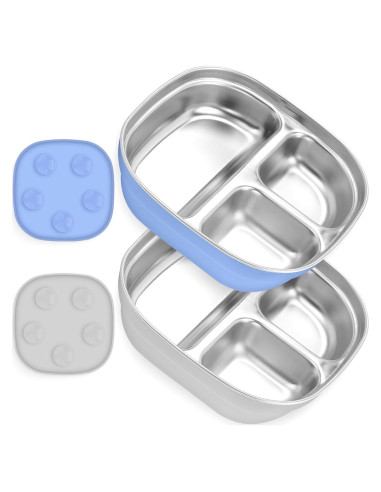 Platos de Acero Inoxidable para Niños Flysich 2 Piezas Azul Gris