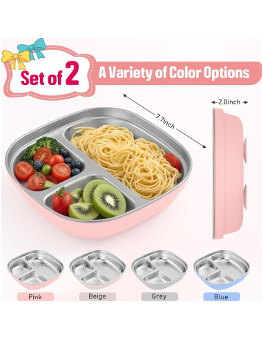 Platos de Acero Inoxidable para Niños Flysich 2 Piezas Azul Gris