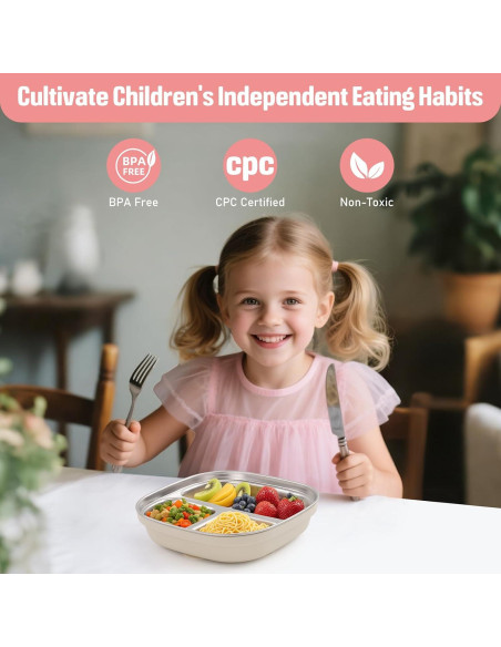 Platos de Acero Inoxidable para Niños Flysich 2 Piezas Azul Gris