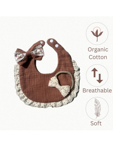 Conjunto de Regalo para Niña Bebé - Babero de Muselina y Lazos