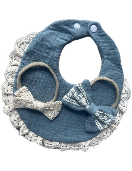 Conjunto de Regalo para Niña Bebé - Babero de Muselina y Lazos