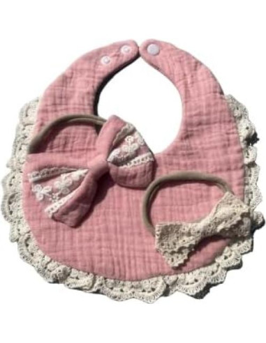 Conjunto de Regalo para Niña Bebé - Babero de Muselina y Lazos
