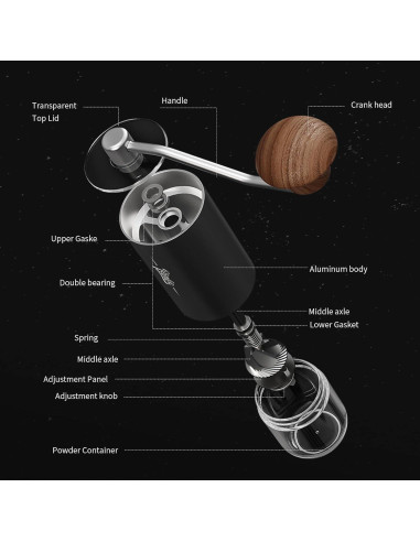 Molinillo de Café Manual Bincoo - 25g, Acero Inoxidable, 16 Ajustes