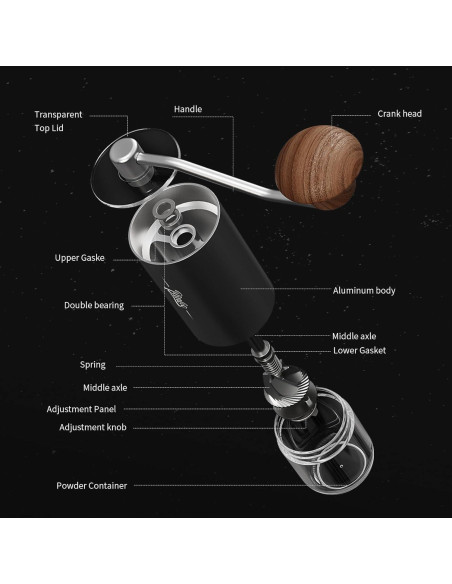 Molinillo de Café Manual Bincoo - 25g, Acero Inoxidable, 16 Ajustes