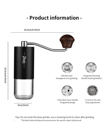 Molinillo de Café Manual Bincoo - 25g, Acero Inoxidable, 16 Ajustes