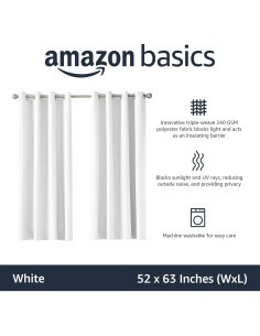 Cortina Blackout Amazon Basics 132x160 cm Blanca - Juego de 2 2