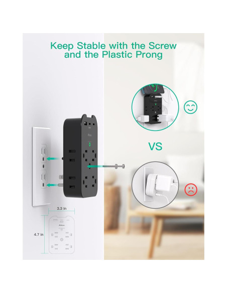 Extensor de Enchufe Mifaso 8 AC 2 USB C Protector 1800 Julios