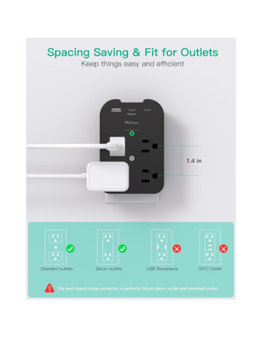 Extensor de Enchufe Mifaso 8 AC 2 USB C Protector 1800 Julios