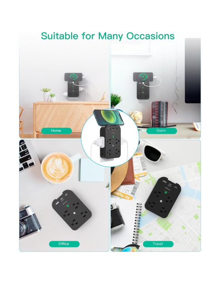 Extensor de Enchufe Mifaso 8 AC 2 USB C Protector 1800 Julios