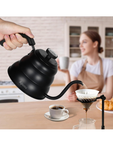 Hervidor de Cuello de Ganso Apusu 800ml con Termómetro Negro