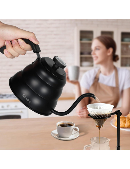 Hervidor de Cuello de Ganso Apusu 800ml con Termómetro Negro