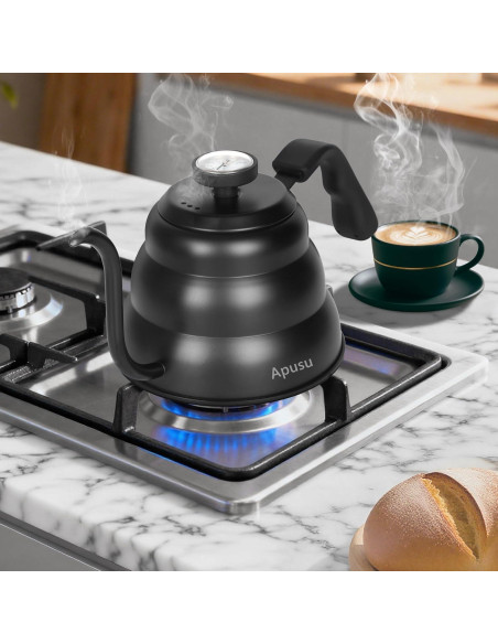 Hervidor de Cuello de Ganso Apusu 800ml con Termómetro Negro